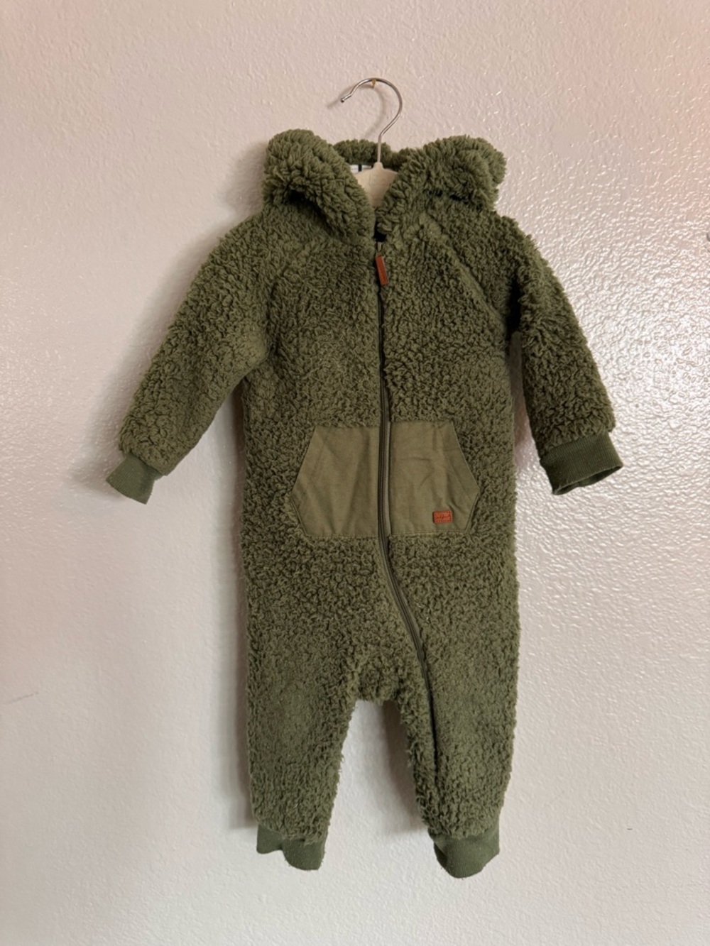 7 For All Mankind Olive Sherpa Hooded Baby One-Piece
